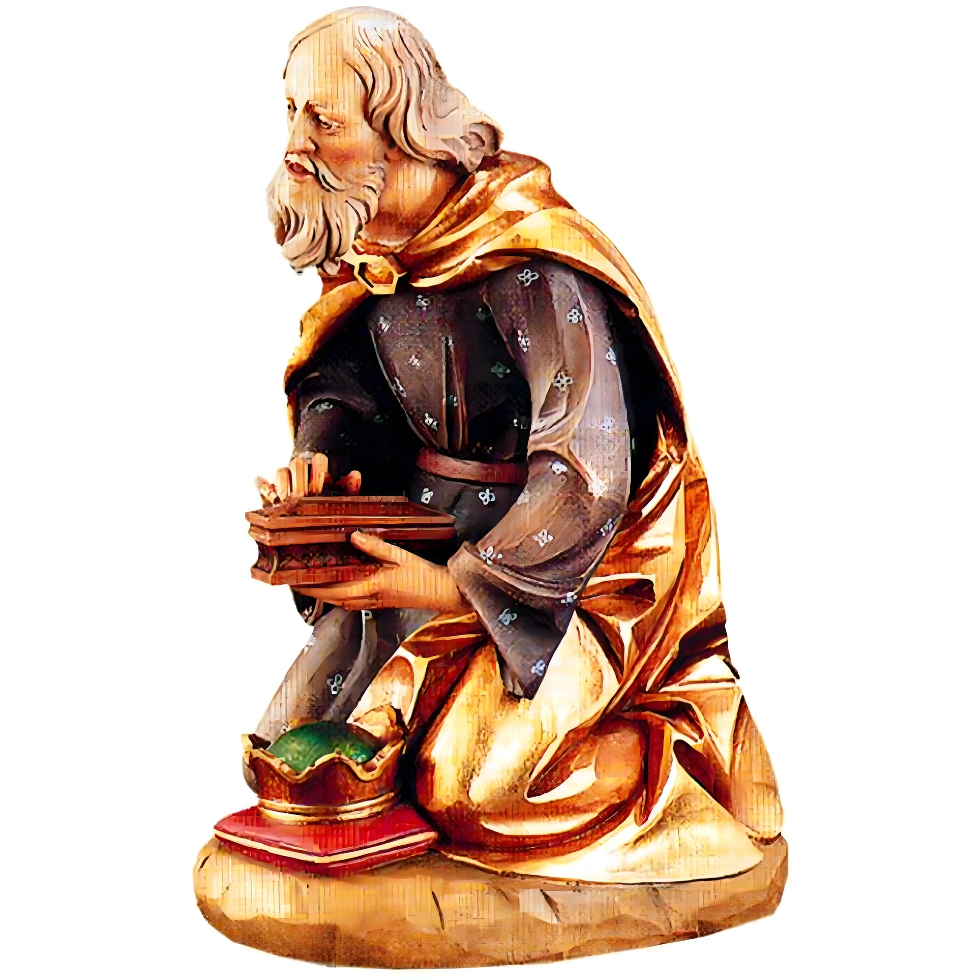 Magi Balthazar Kneeling – Val Gardena Maple Wood Sculpture