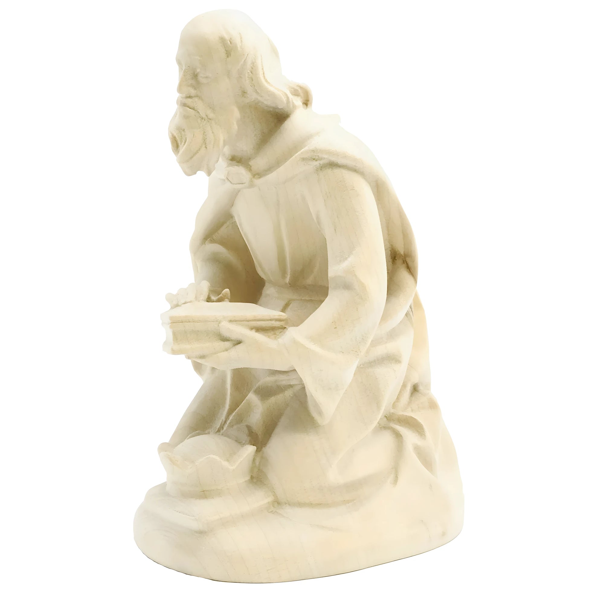 Magi Balthazar Kneeling – Val Gardena Maple Wood Sculpture