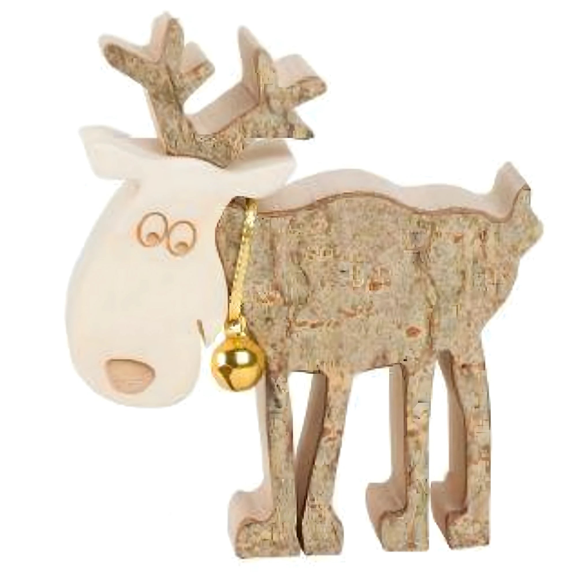 Renna Artigianale in Legno con Campanellino Scintillante | 6.5 cm