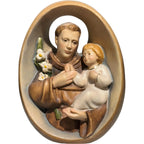 Relieve Sagrado Ovalado de Madera San Antonio y Niño Jesús Val Gardena