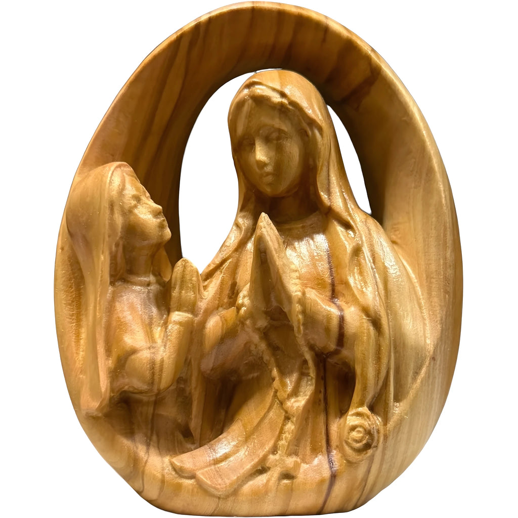 Wooden Relief of Our Lady of Lourdes and Saint Bernadette, Val Gardena Sculpture