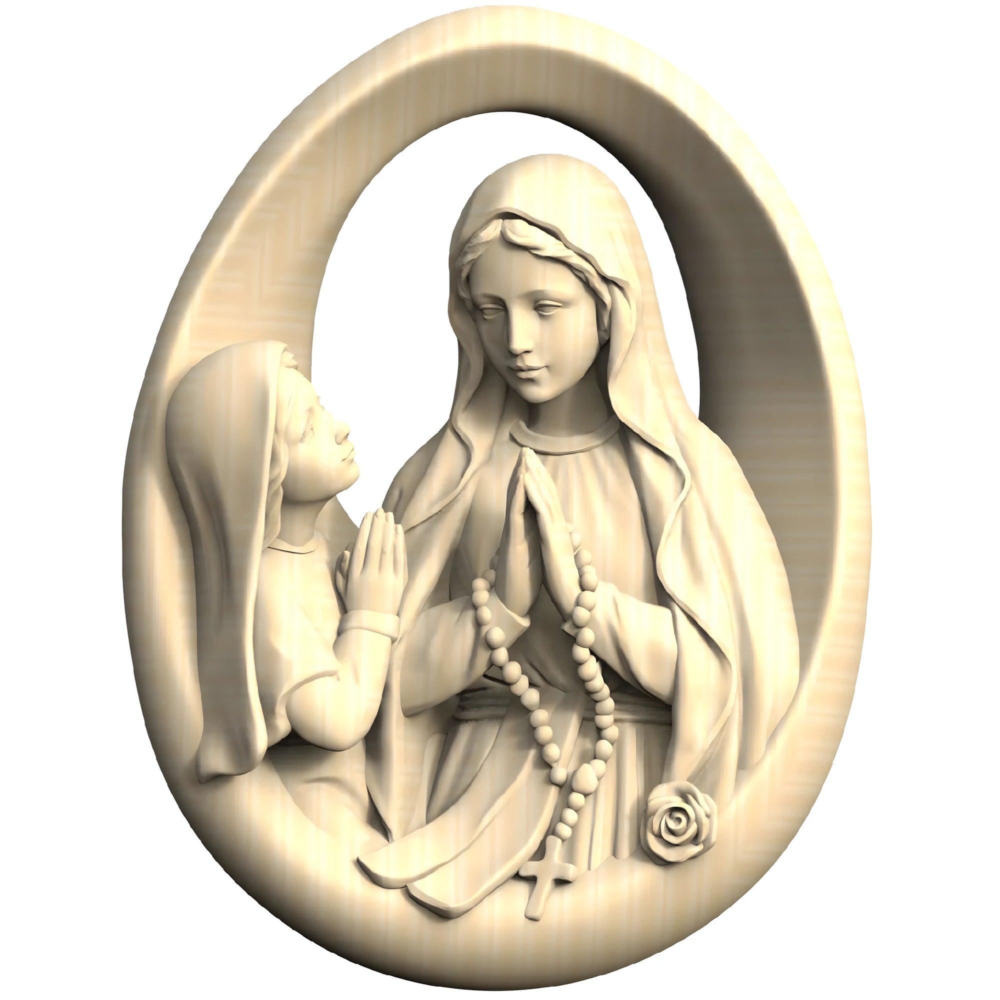 Rilievo in Legno della Madonna di Lourdes e Santa Bernadette, Scultura Val Gardena