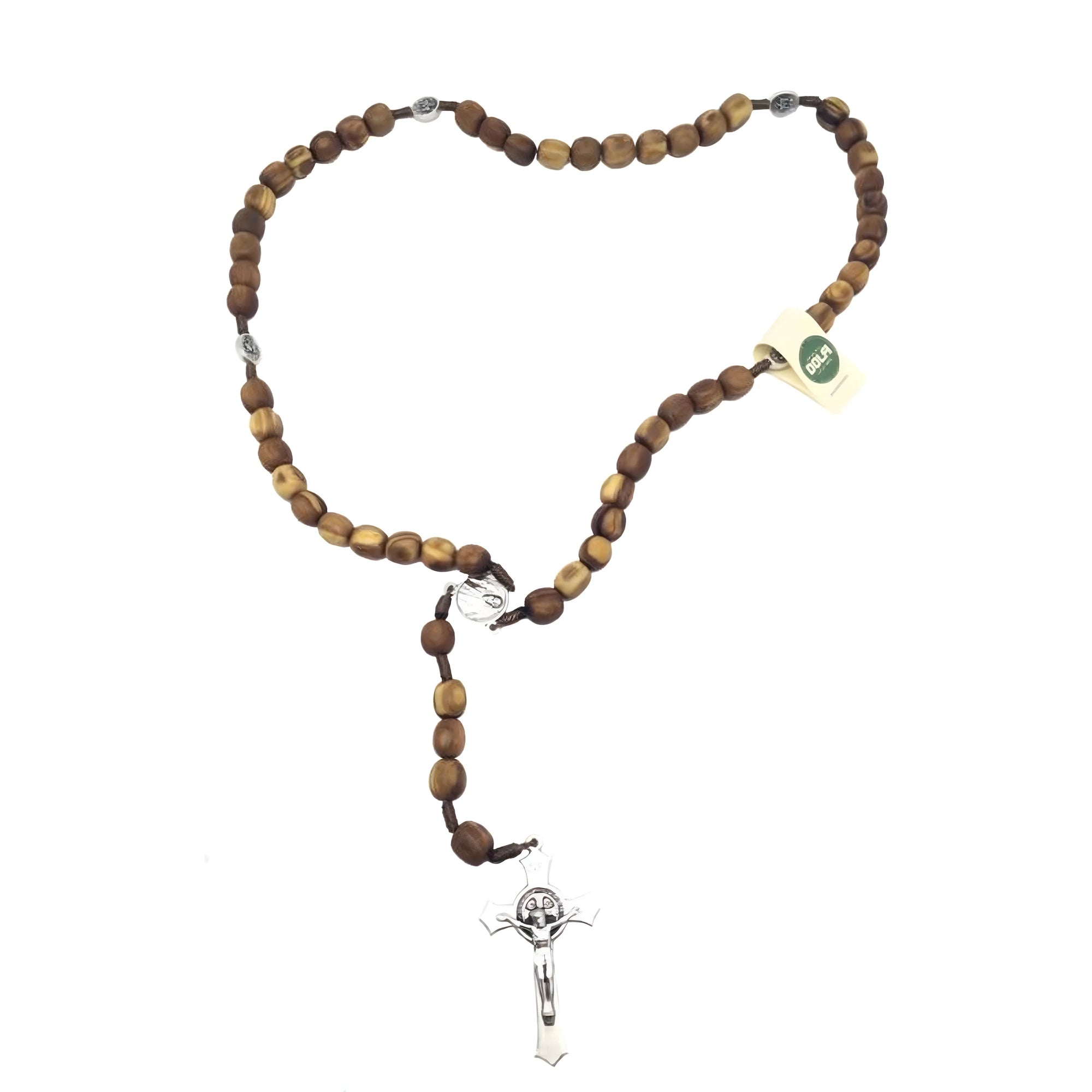 Rosario Artigianale in Legno d'Olivo e Medaglie Sacre Dettagliate