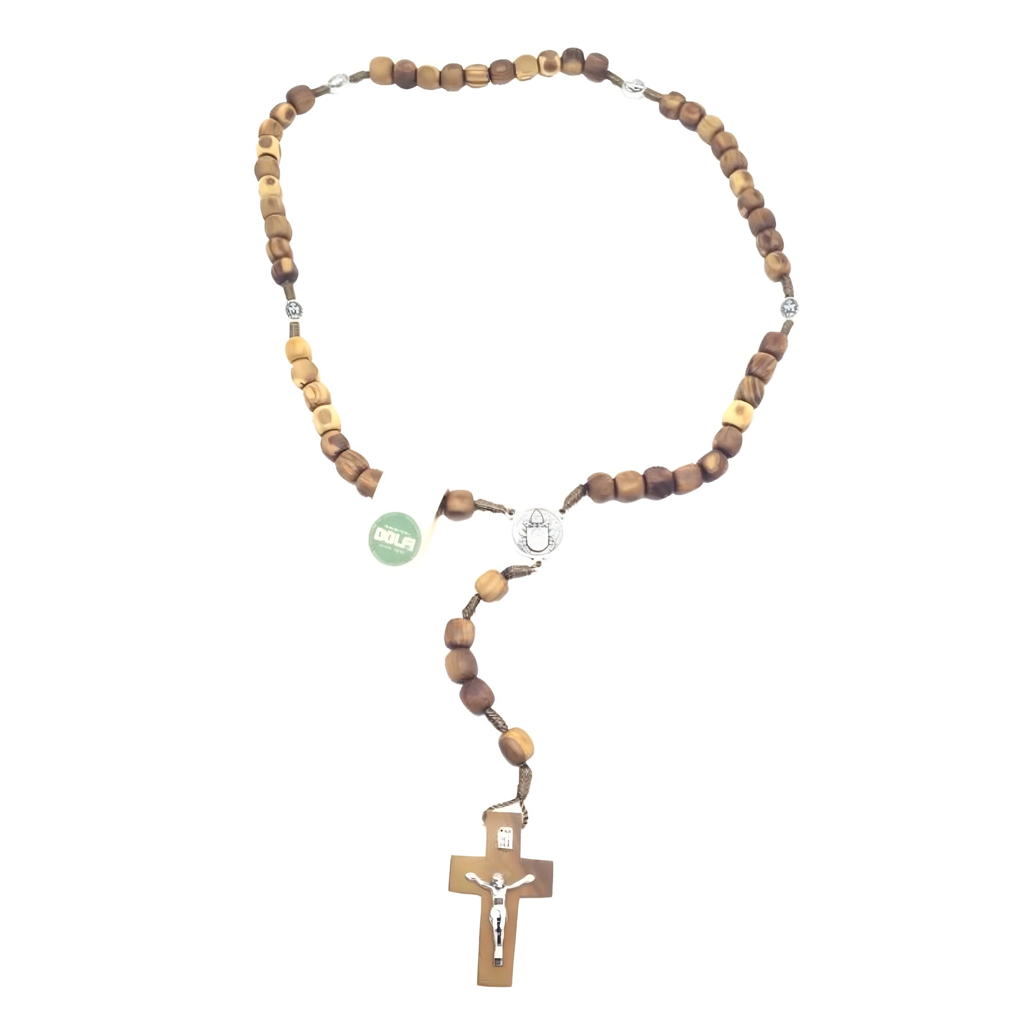 Rosario Artigianale in Legno d'Ulivo Naturale con Croce di San Benedetto