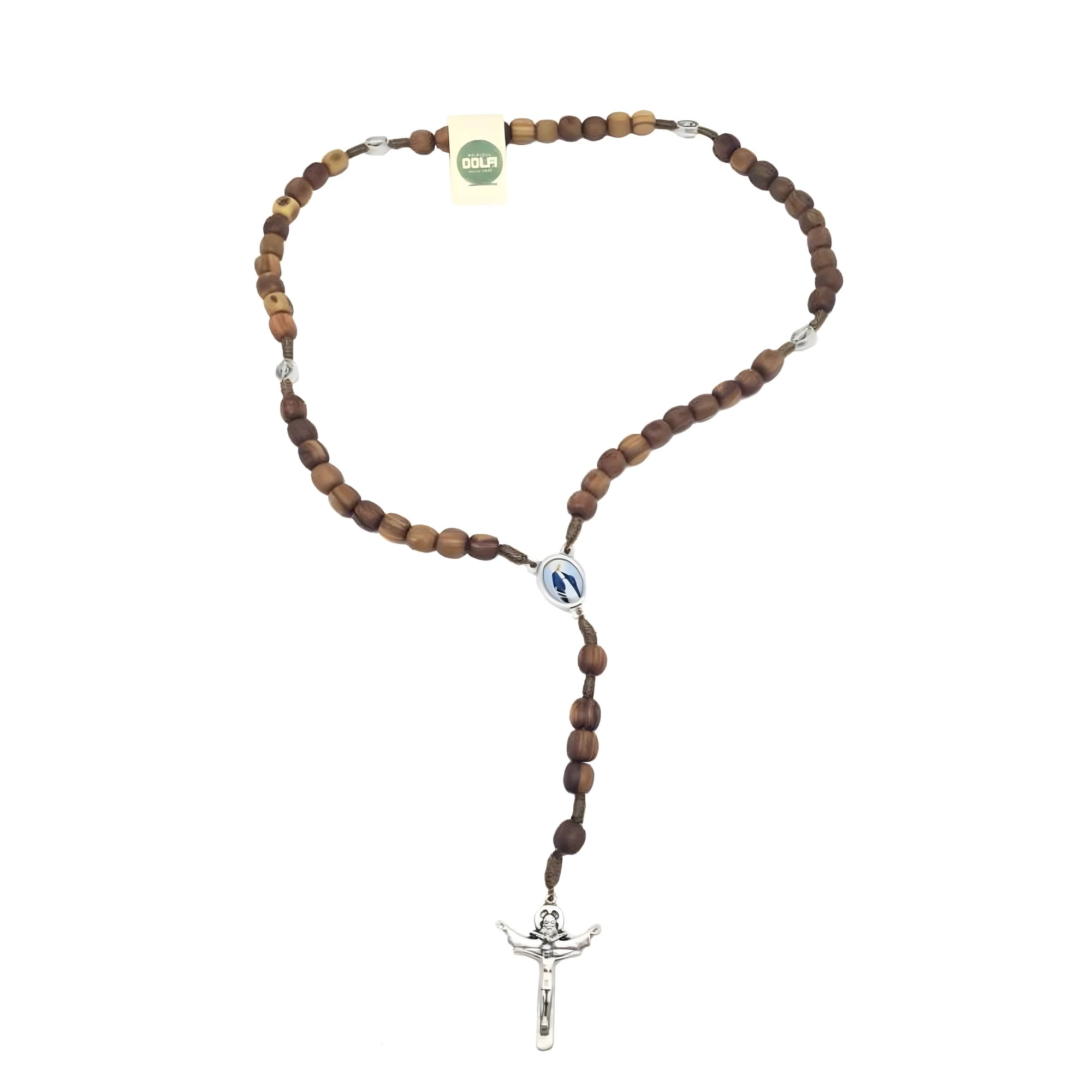 Rosario in Legno d'Ulivo Naturale e Crocifisso in Argento Brunito