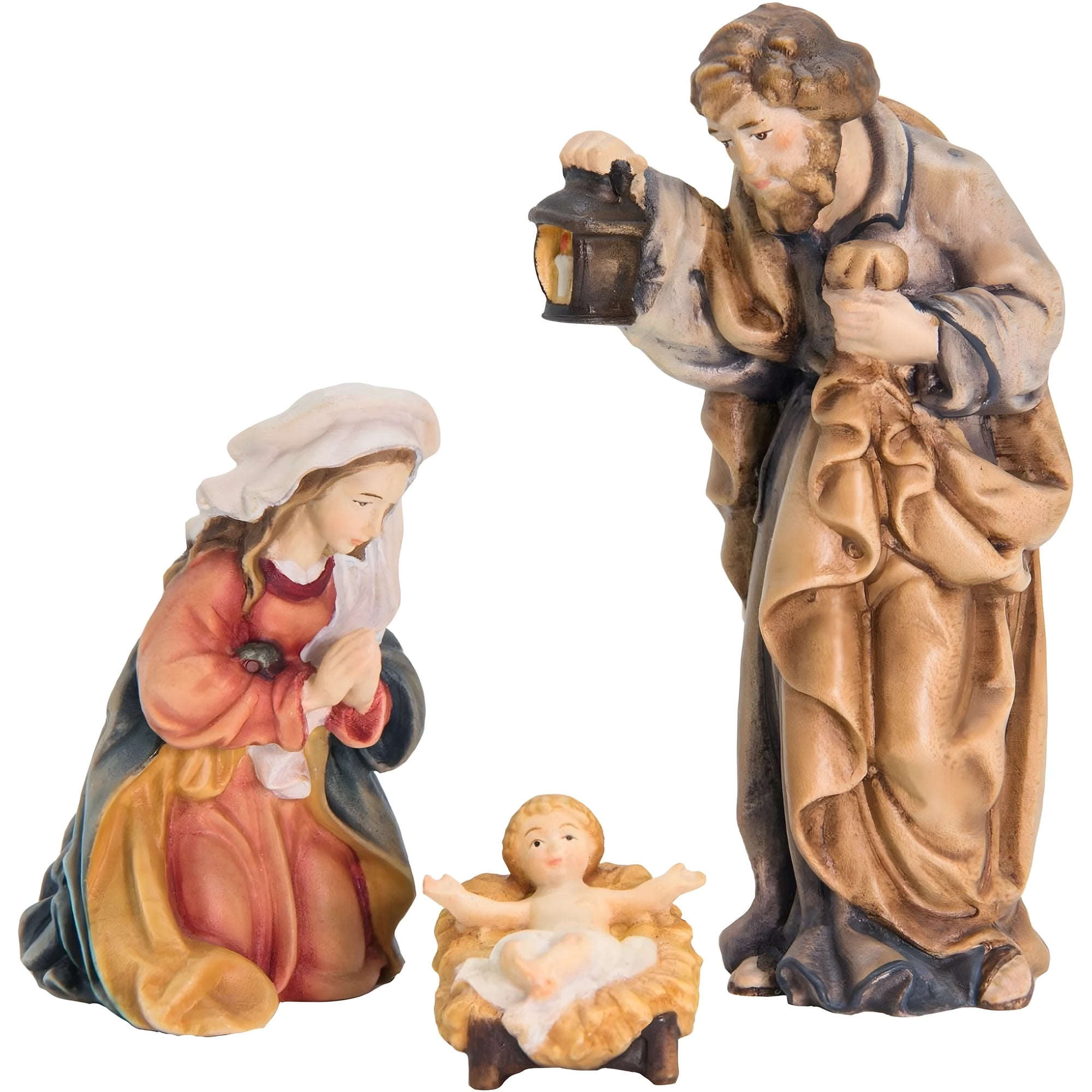 Holy Family 3 pieces in Painted Wood | Handcrafted Nativity Set