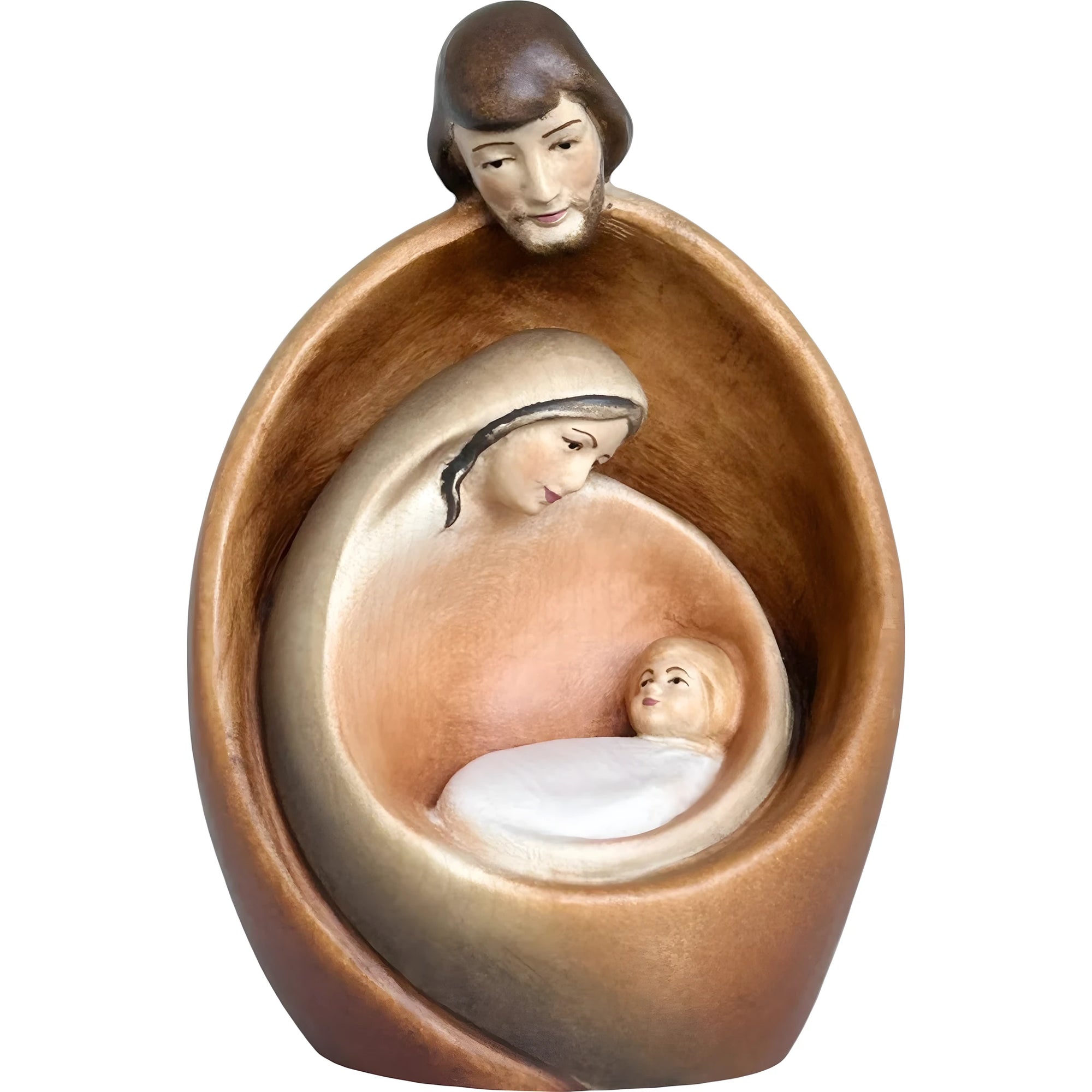 Stylized Holy Family in Maple Wood – Modern Nativity Sculpture