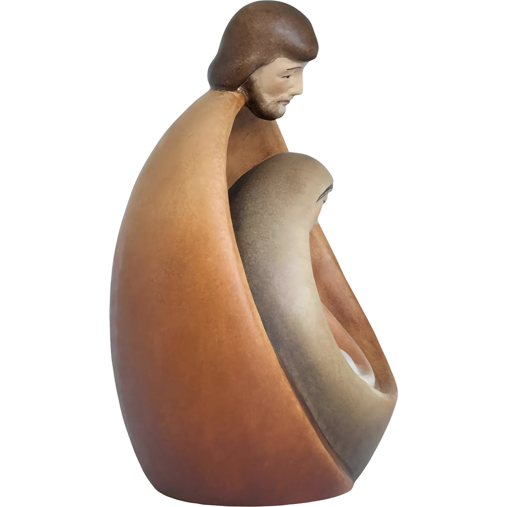 Stilisierte Heilige Familie aus Ahornholz – Moderne Krippenskulptur