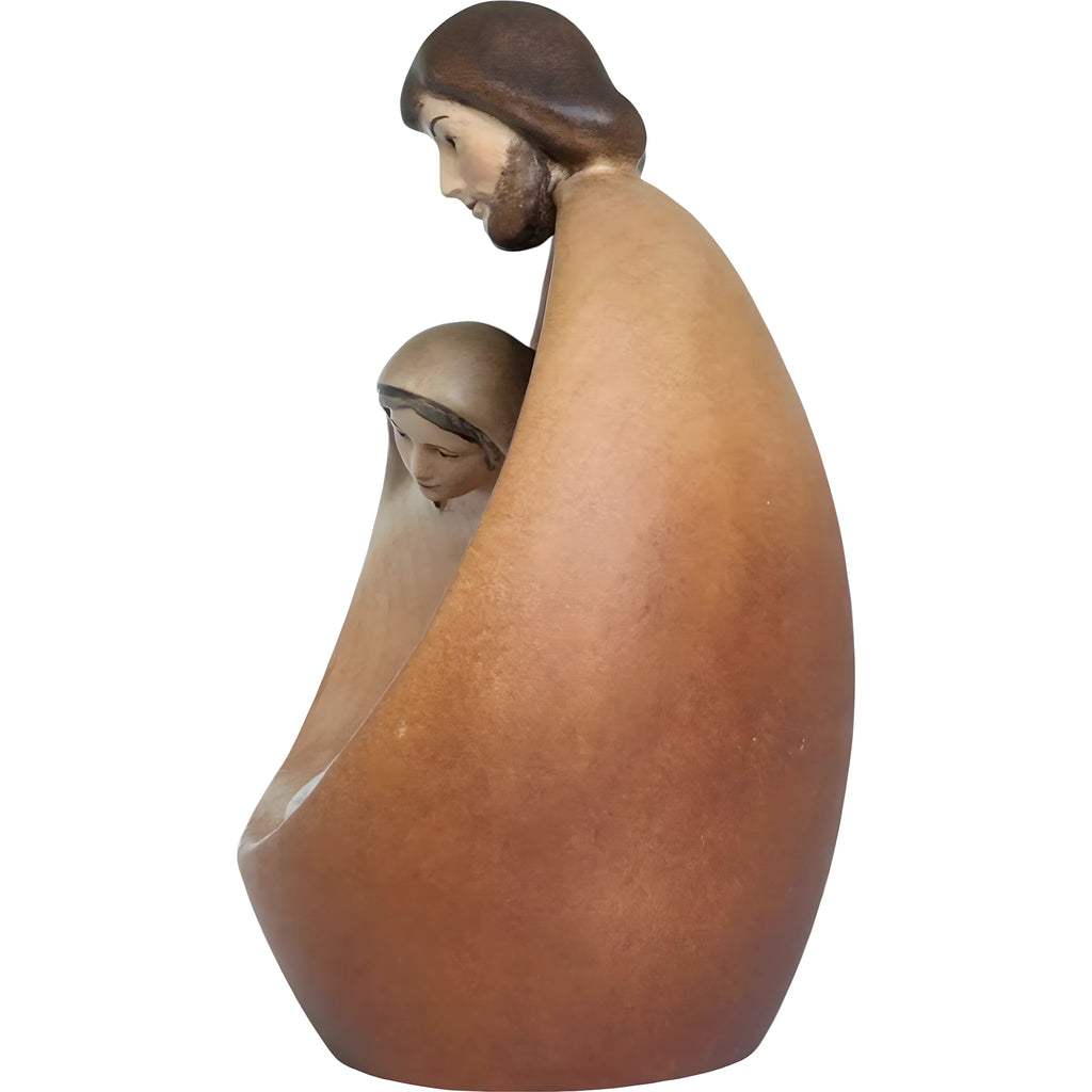 Stilisierte Heilige Familie aus Ahornholz – Moderne Krippenskulptur