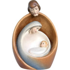 Stilisierte Heilige Familie aus Ahornholz – Moderne Krippenskulptur