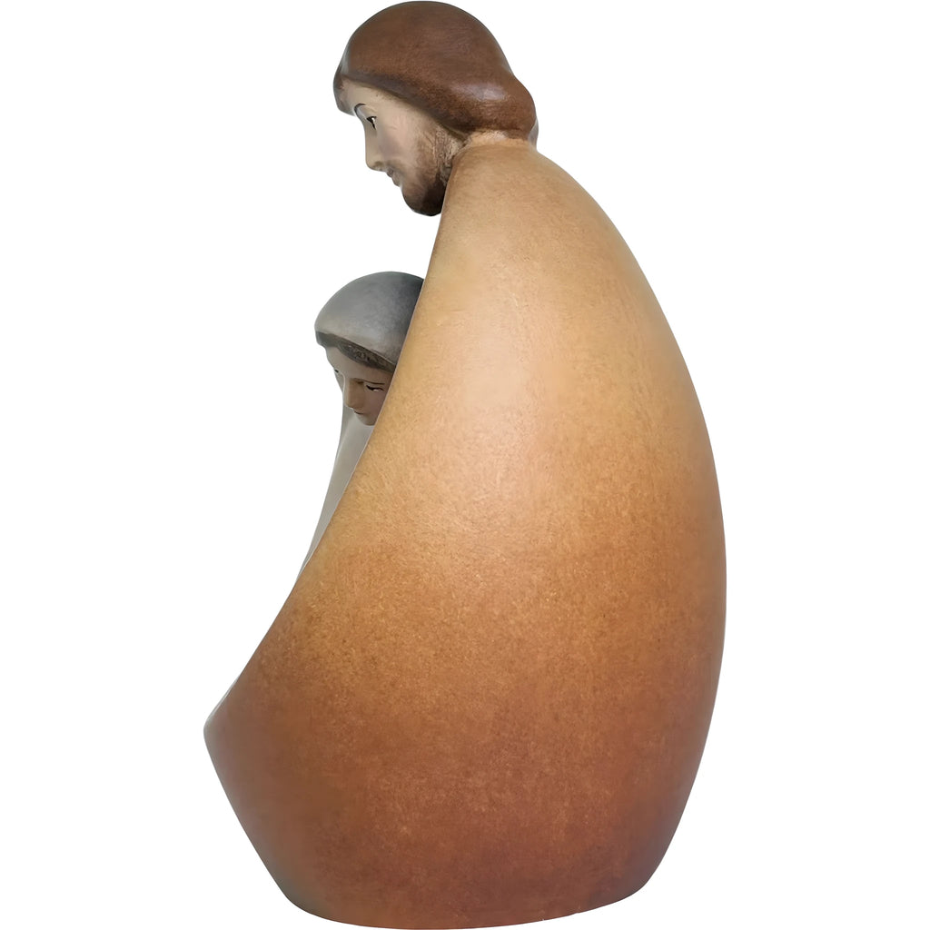 Stilisierte Heilige Familie aus Ahornholz – Moderne Krippenskulptur