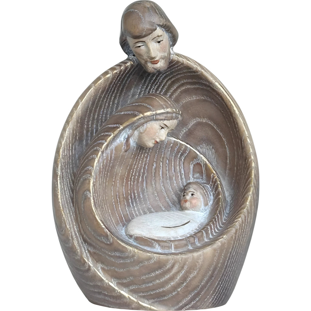 Stilisierte Heilige Familie aus Ahornholz – Moderne Krippenskulptur