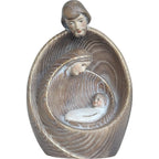 Stilisierte Heilige Familie aus Ahornholz – Moderne Krippenskulptur