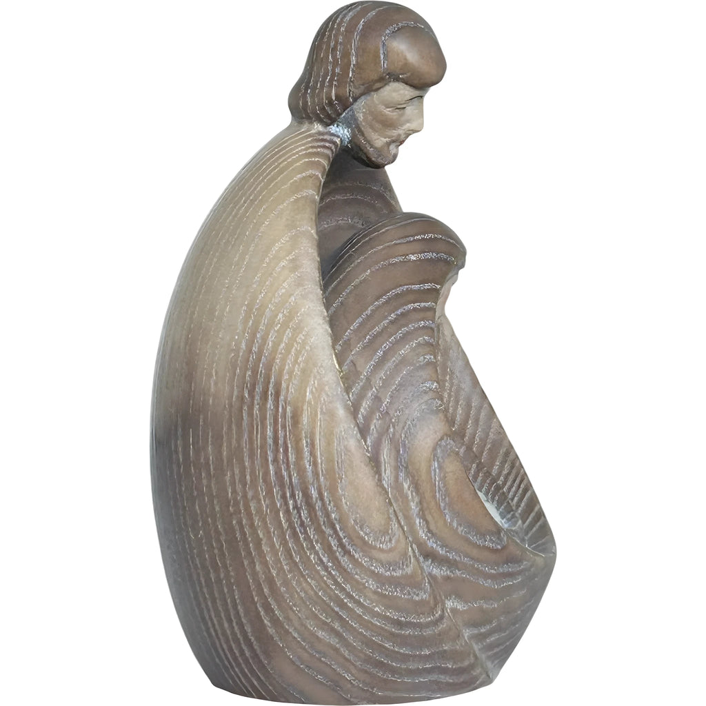 Stilisierte Heilige Familie aus Ahornholz – Moderne Krippenskulptur