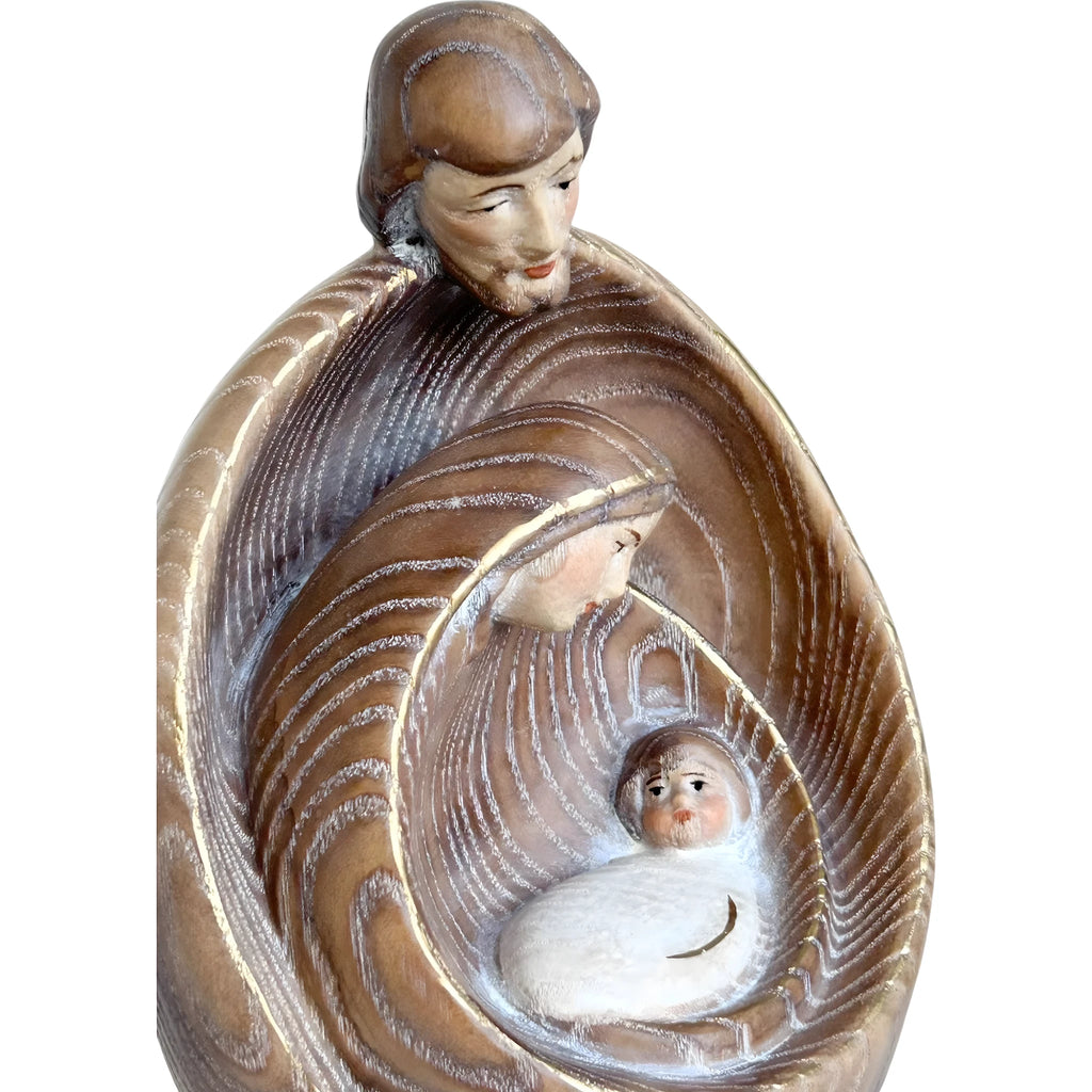 Stilisierte Heilige Familie aus Ahornholz – Moderne Krippenskulptur