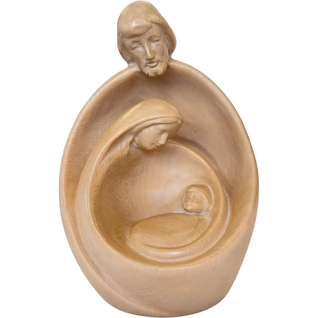 Stilisierte Heilige Familie aus Ahornholz – Moderne Krippenskulptur
