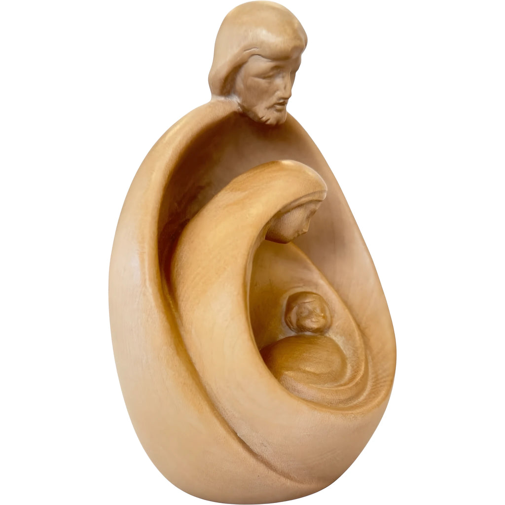 Stilisierte Heilige Familie aus Ahornholz – Moderne Krippenskulptur