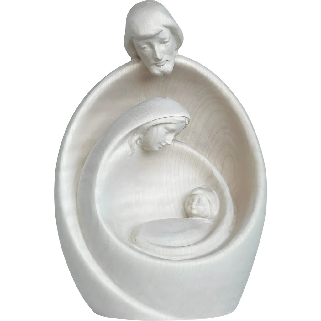 Stilisierte Heilige Familie aus Ahornholz – Moderne Krippenskulptur