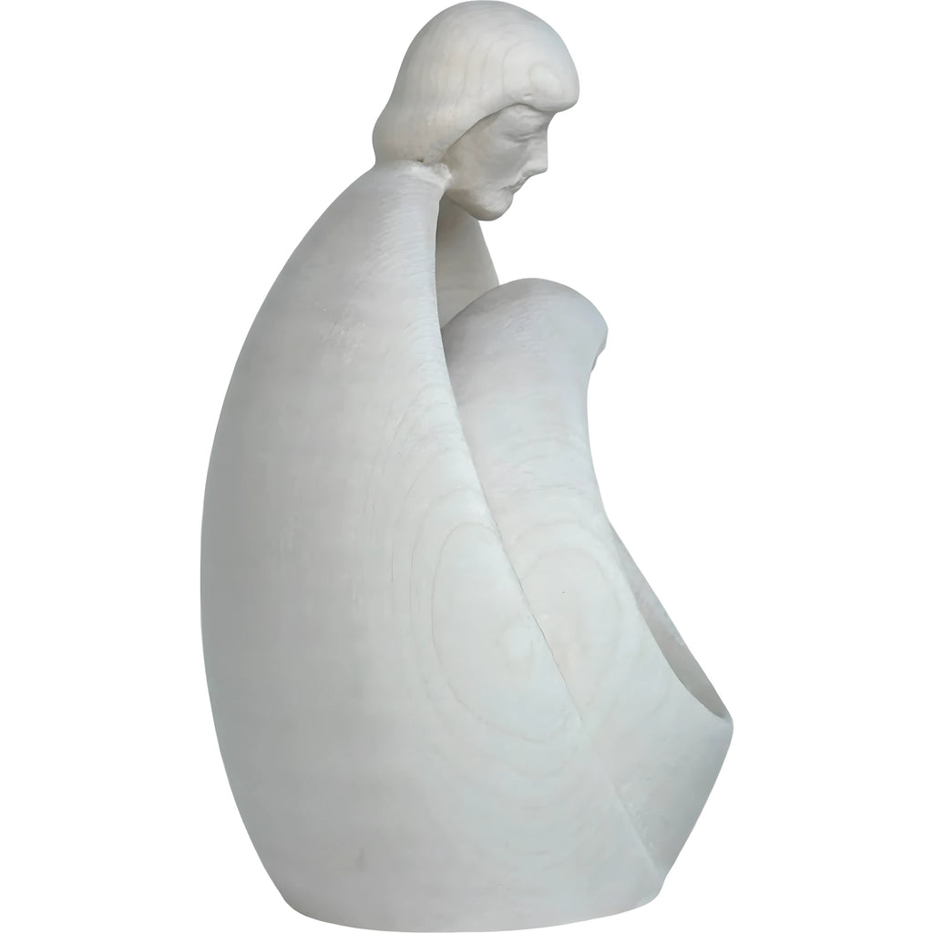 Stilisierte Heilige Familie aus Ahornholz – Moderne Krippenskulptur
