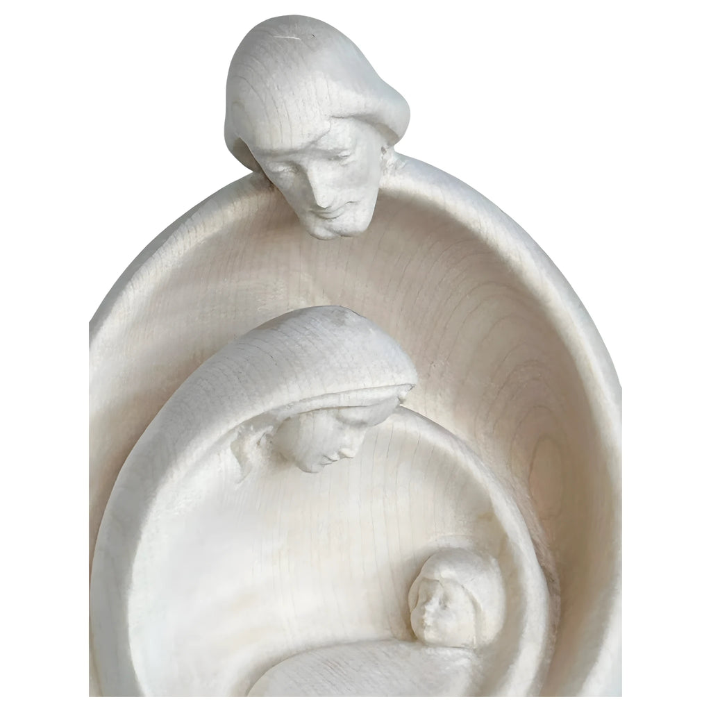 Stilisierte Heilige Familie aus Ahornholz – Moderne Krippenskulptur