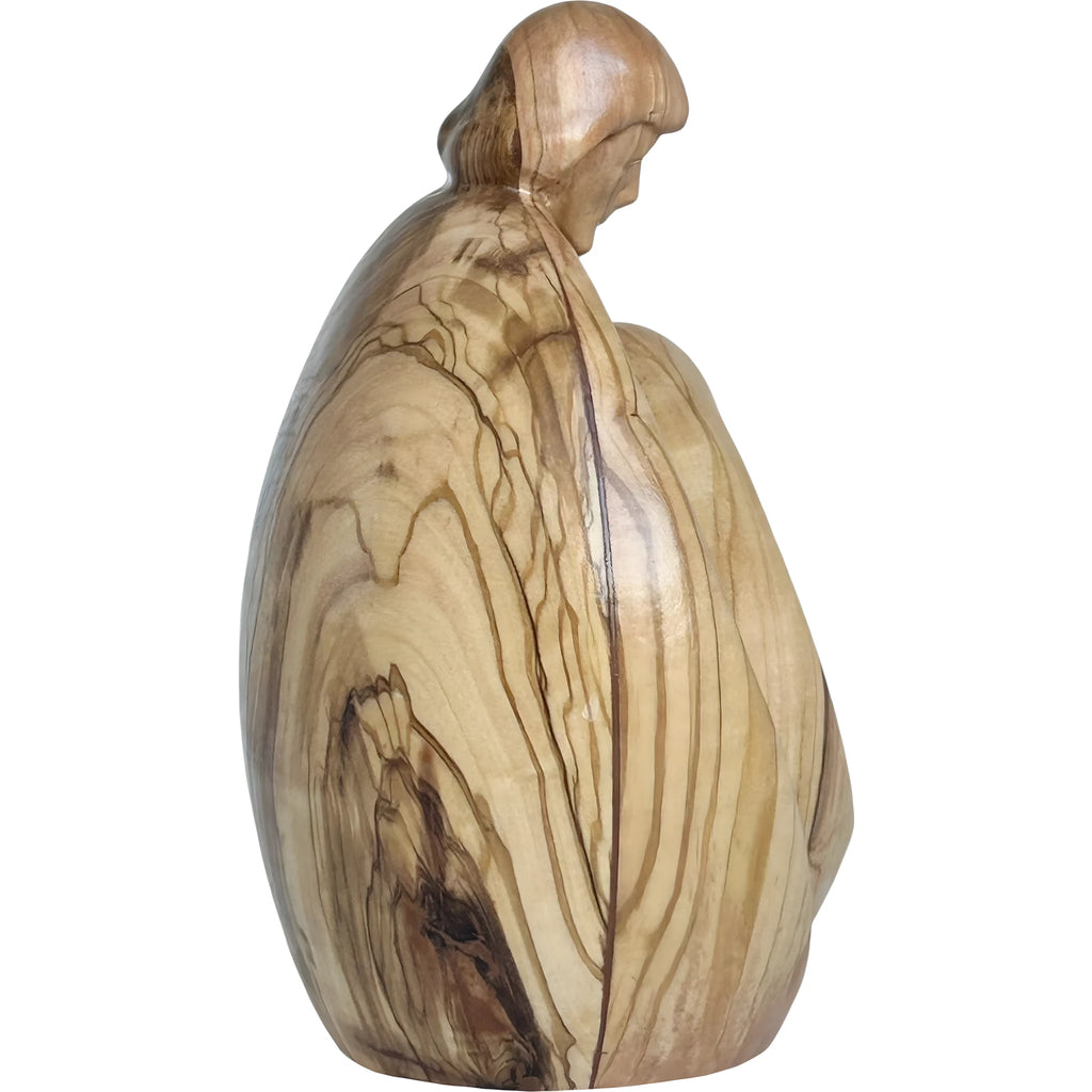 Stilisierte Heilige Familie aus Ahornholz – Moderne Krippenskulptur