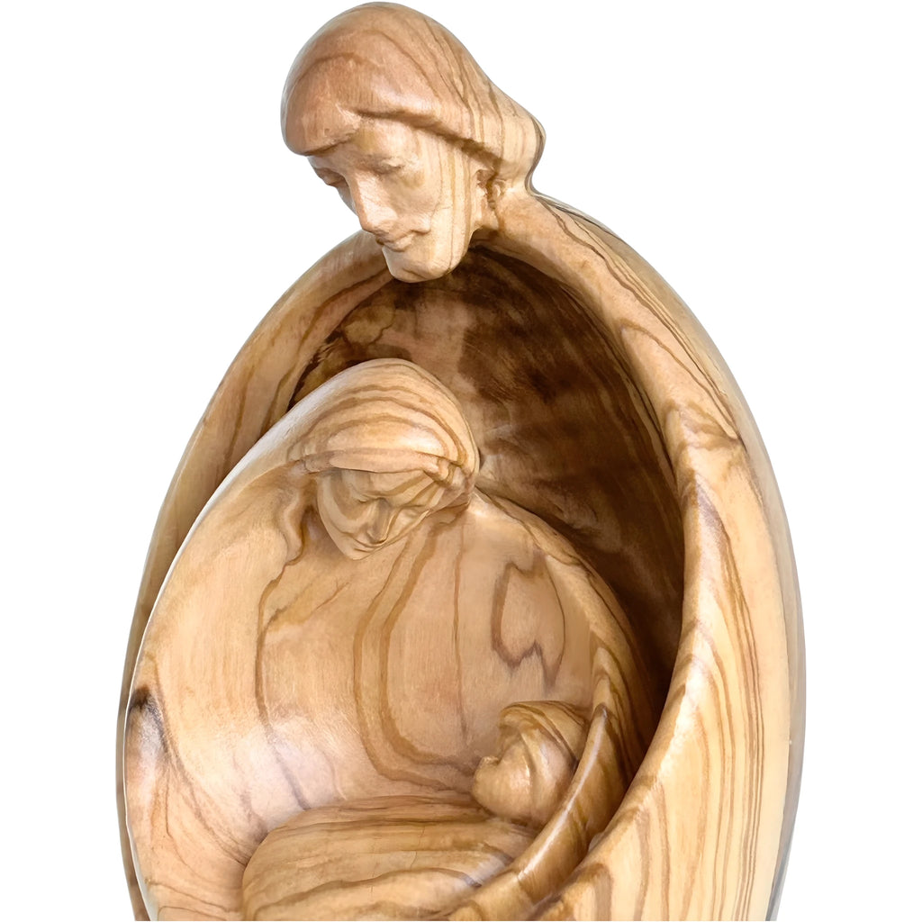 Stilisierte Heilige Familie aus Ahornholz – Moderne Krippenskulptur