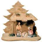 Holy Family with Wooden Stable Handmade for Nativity Scene