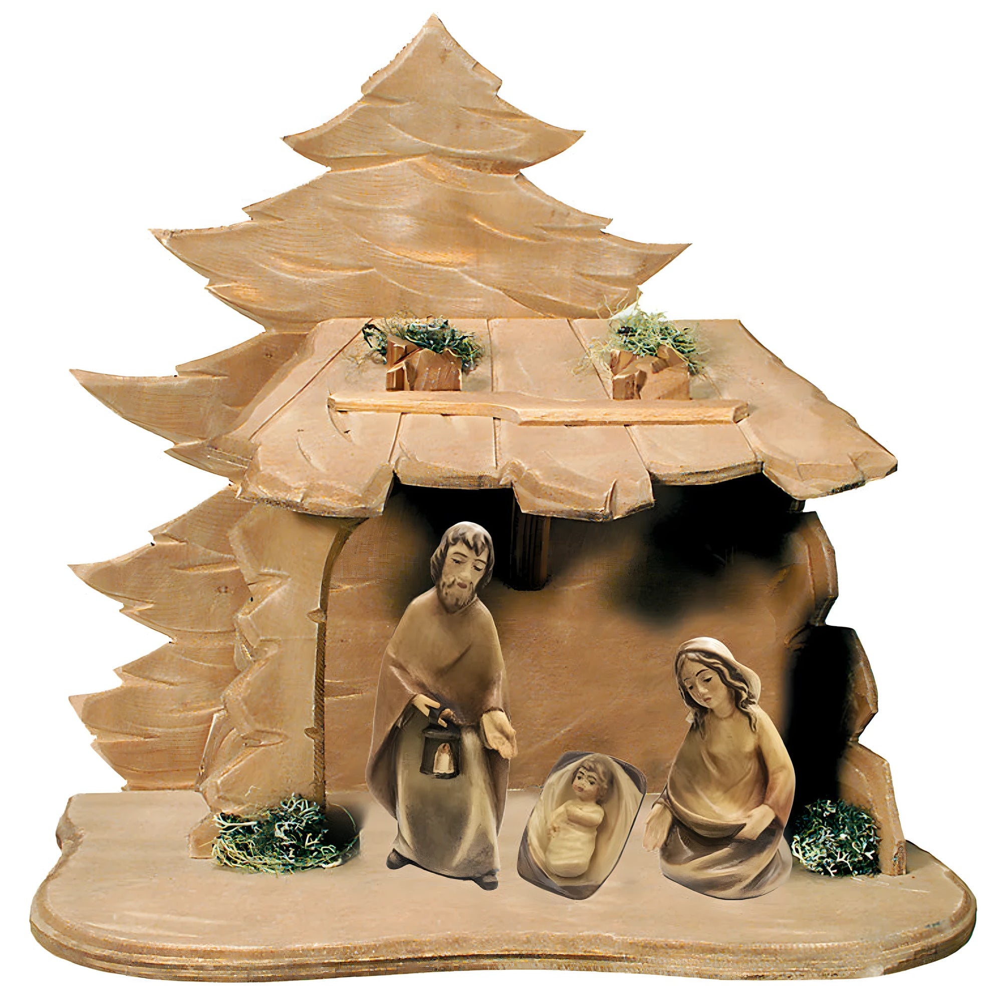 Holy Family with Wooden Stable Handmade for Nativity Scene