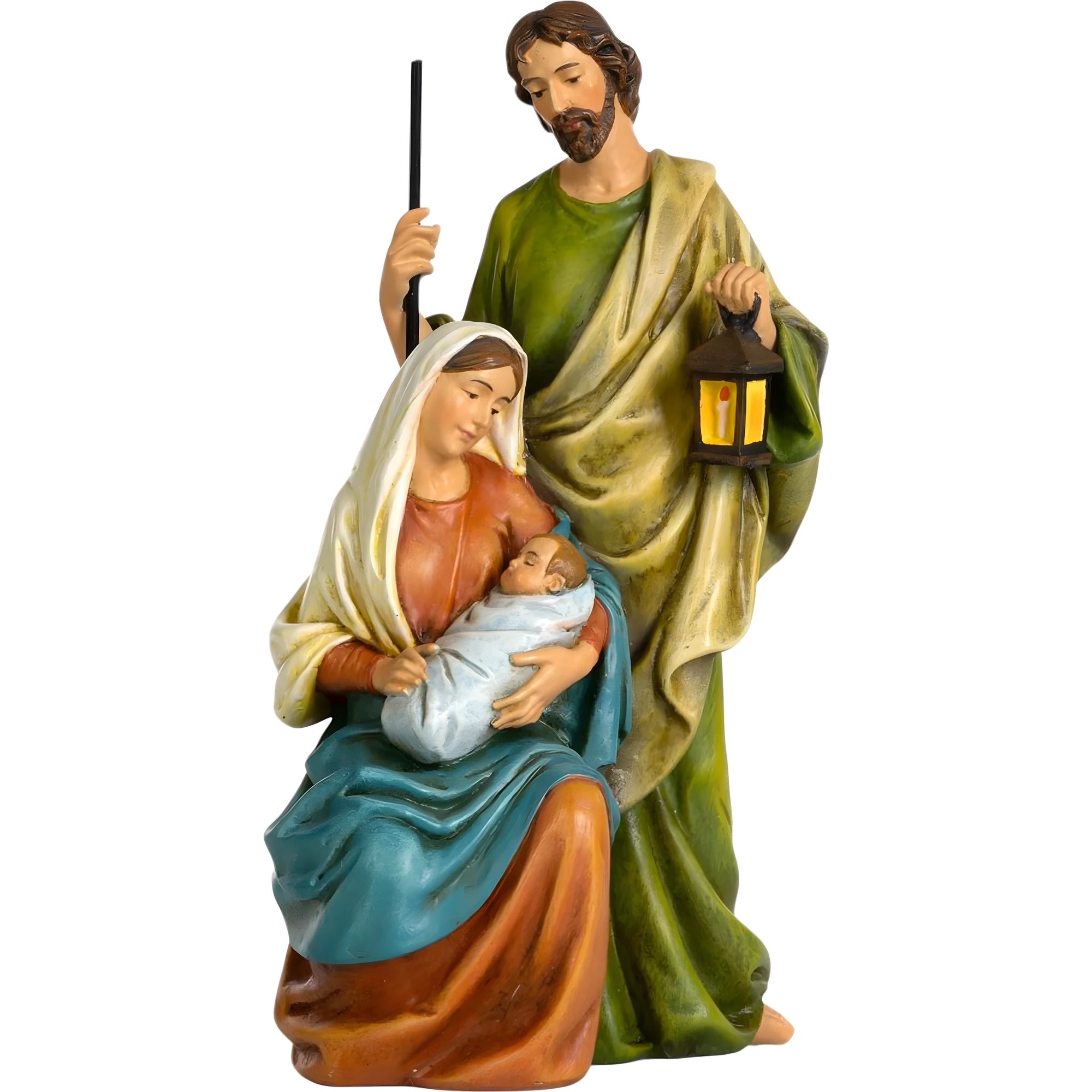 Sagrada Família em Pasta de Madeira com Lanterna, Artesanato Val Gardena