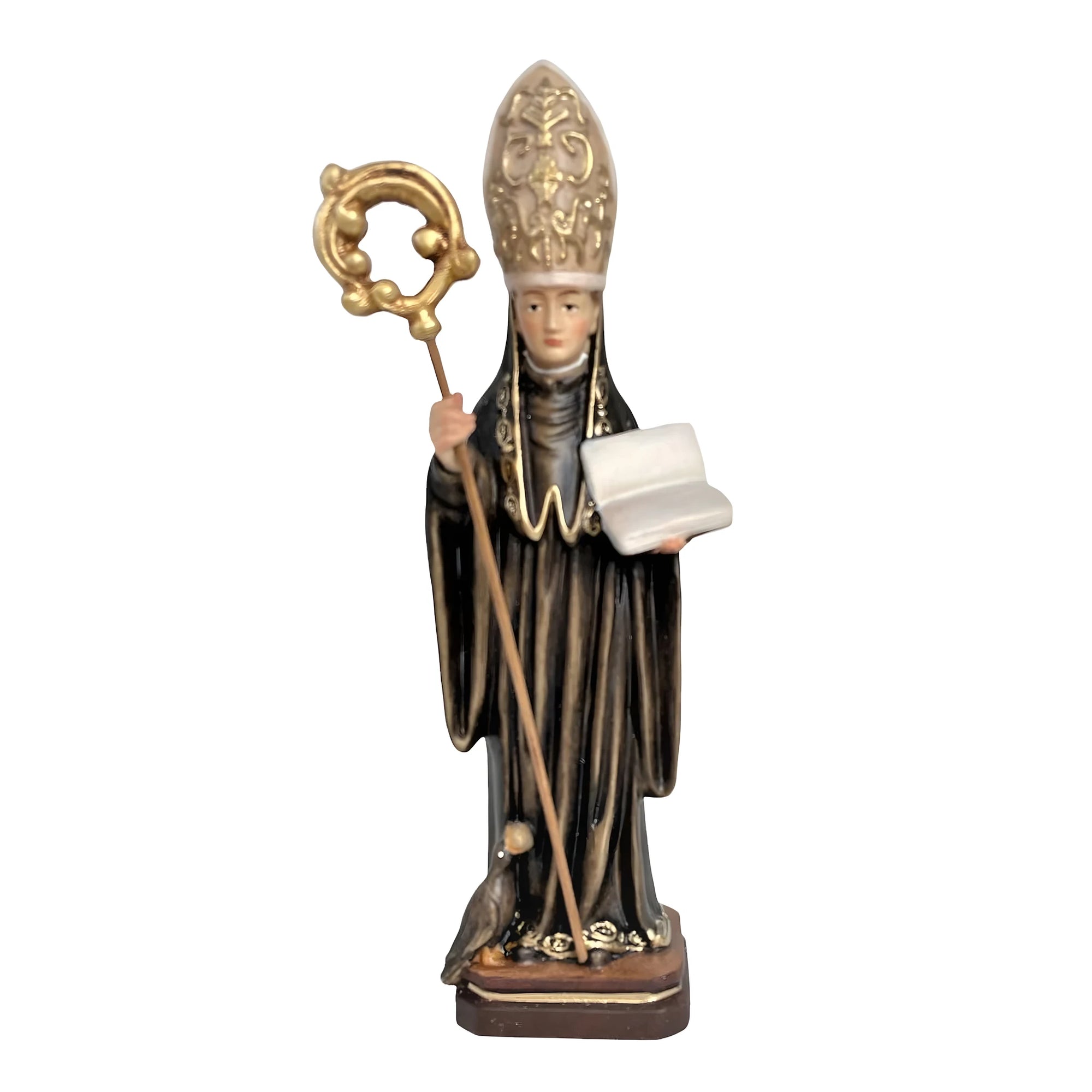 San Benedetto da Norcia: Statua in Legno Scolpita a Mano in Val Gardena