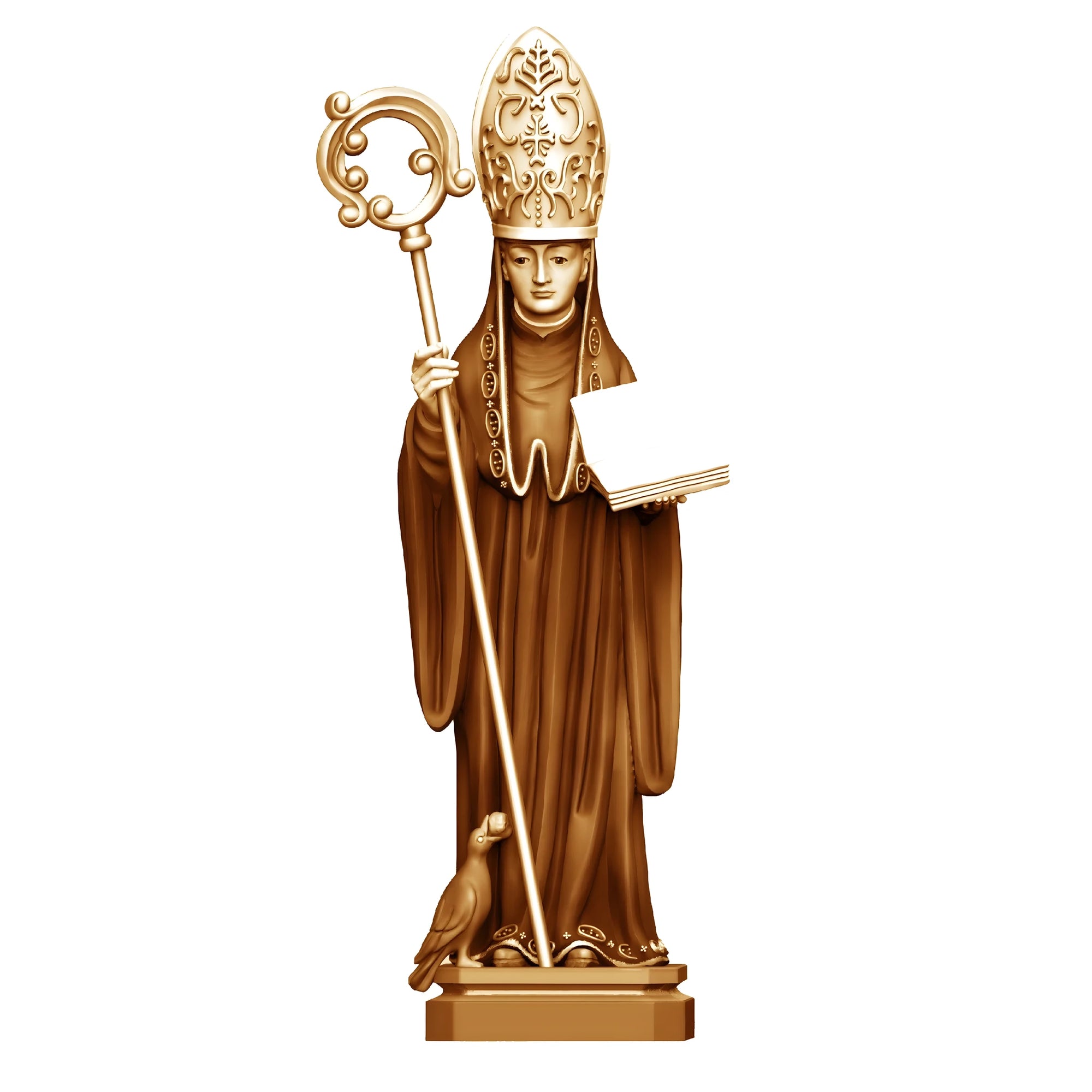 San Benedetto da Norcia: Statua in Legno Scolpita a Mano in Val Gardena