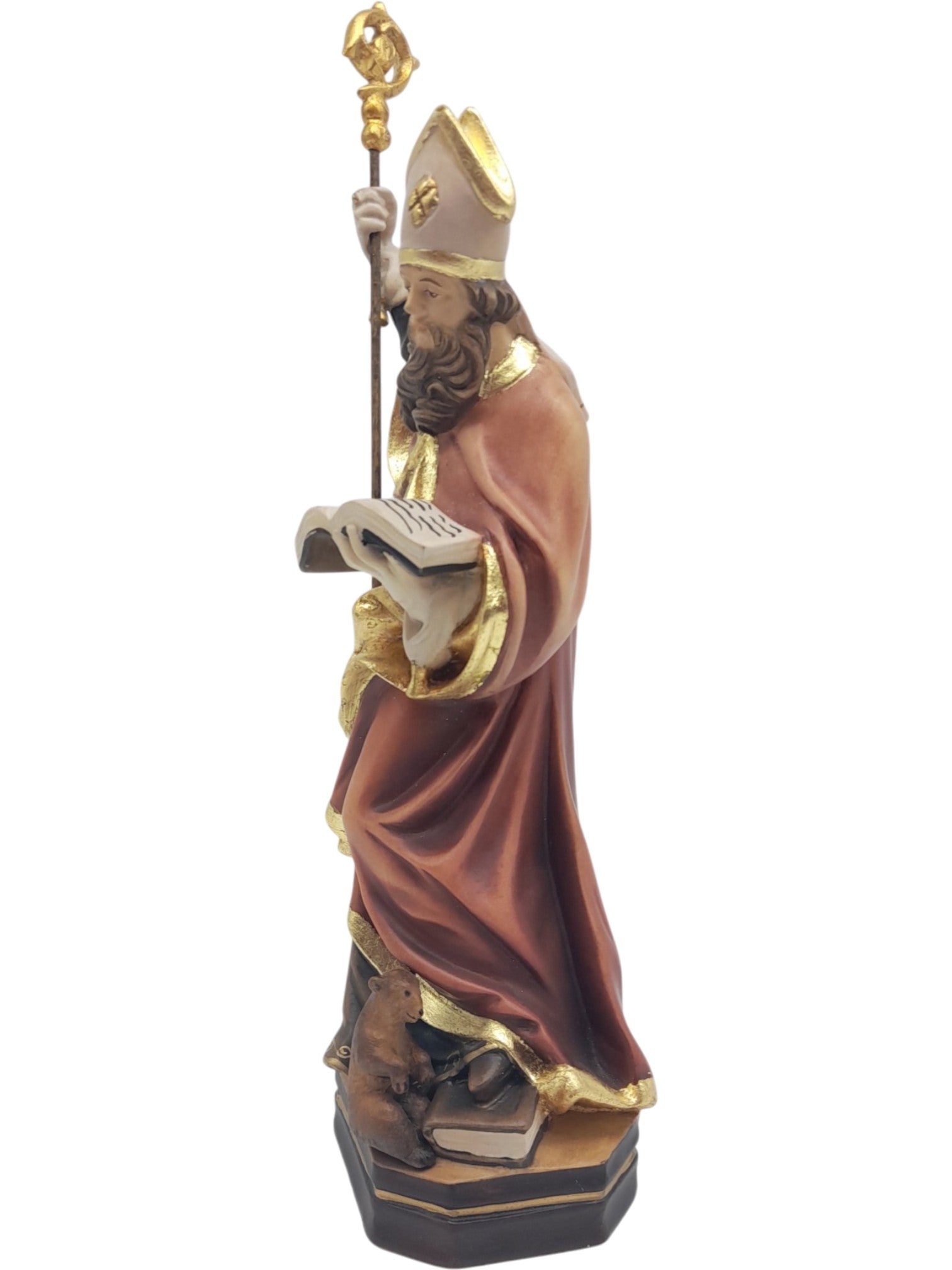 Escultura Policromada de Santo Bispo com Báculo e Livro, Escultura Val Gardena