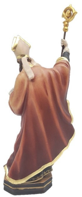 Escultura Policromada de Santo Bispo com Báculo e Livro, Escultura Val Gardena