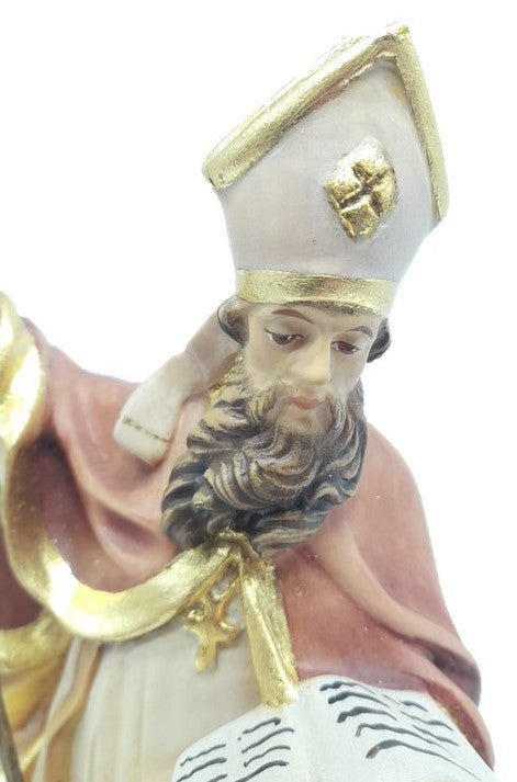 Escultura Policromada de Santo Bispo com Báculo e Livro, Escultura Val Gardena