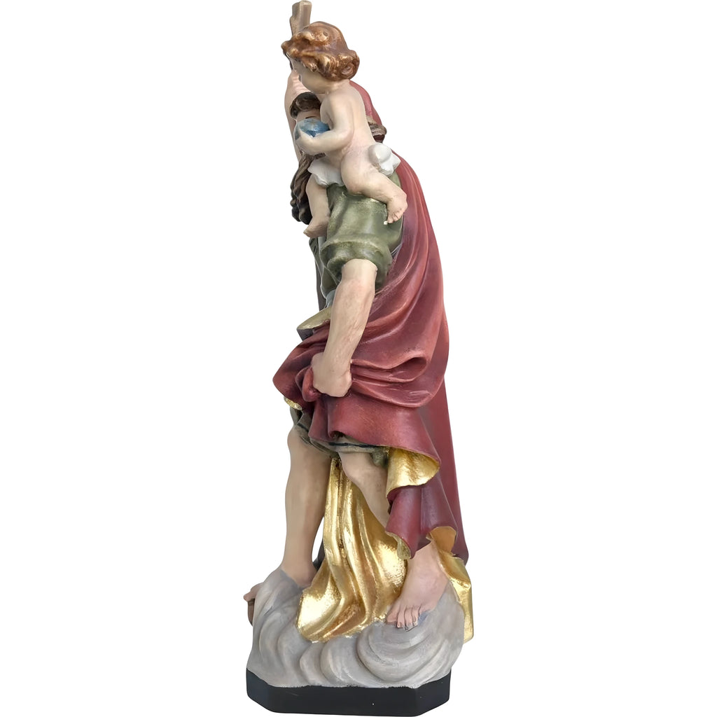 San Cristoforo con Gesù Bambino statua legno acero colorata a olio Val Gardena - Dolfi