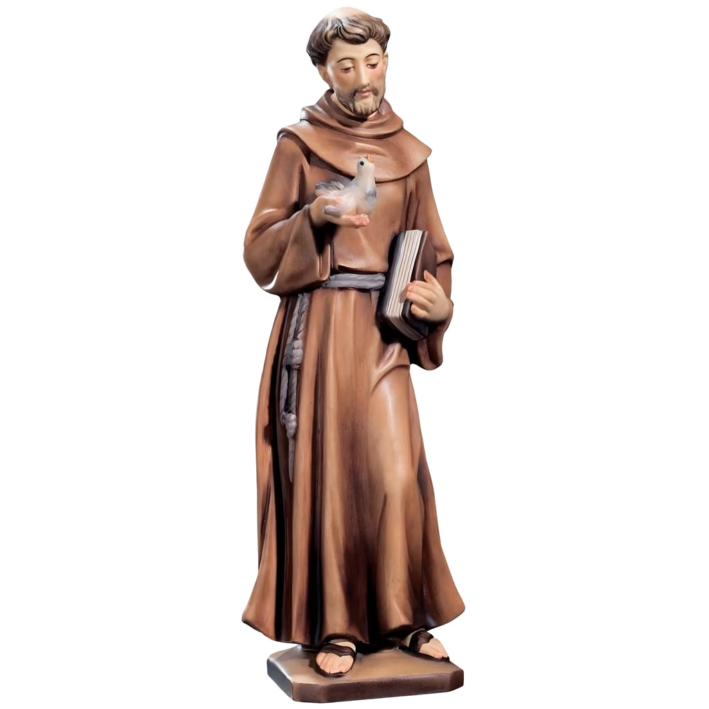 San Francesco con Colomba, Scultura in Fibra di Vetro Val Gardena