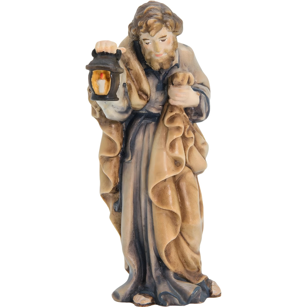 Saint Joseph dans la Crèche avec Lanterne, Statue en Bois Sculpté Val Gardena