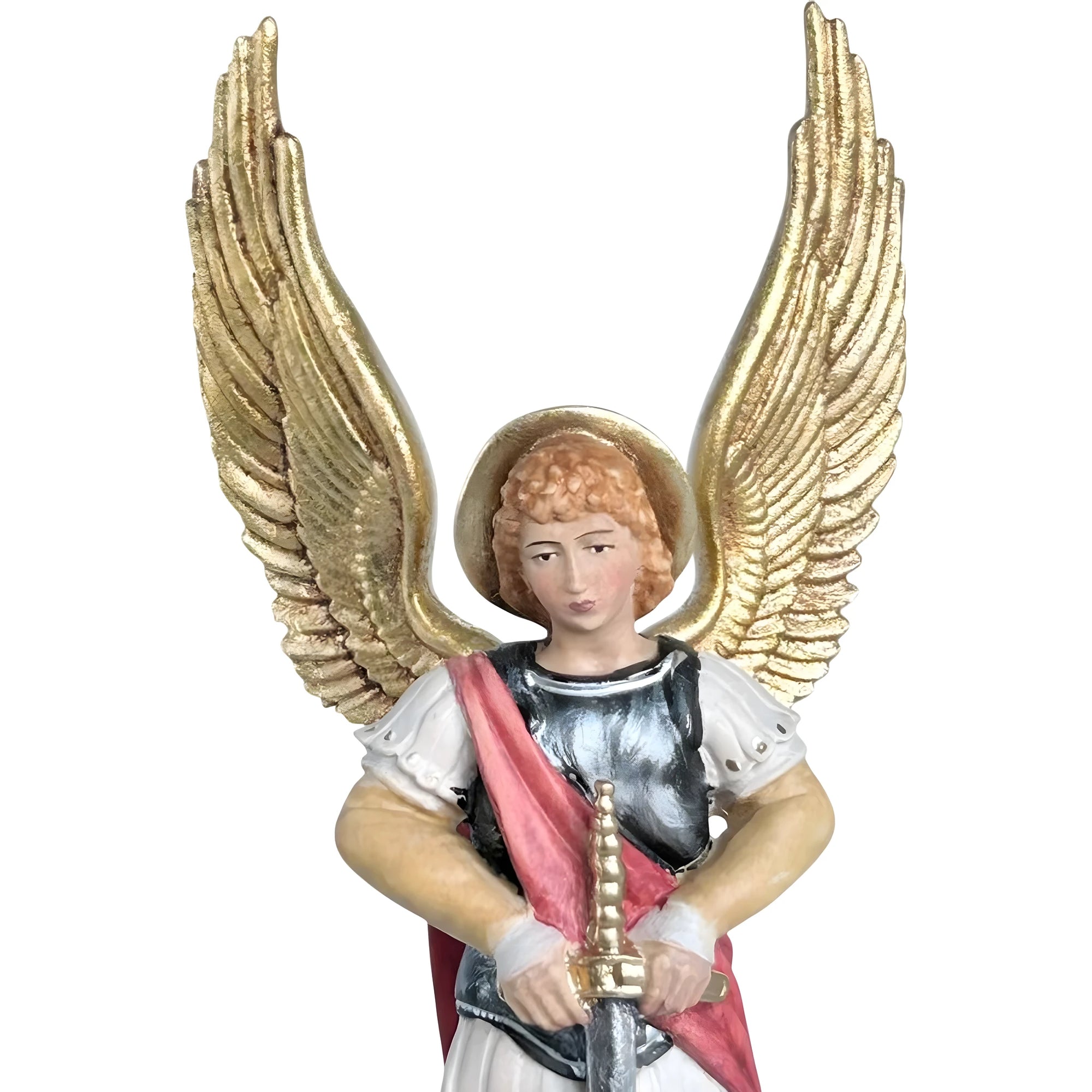 São Miguel Arcanjo com Espada e Diabo - Escultura Sagrada em Madeira do Val Gardena