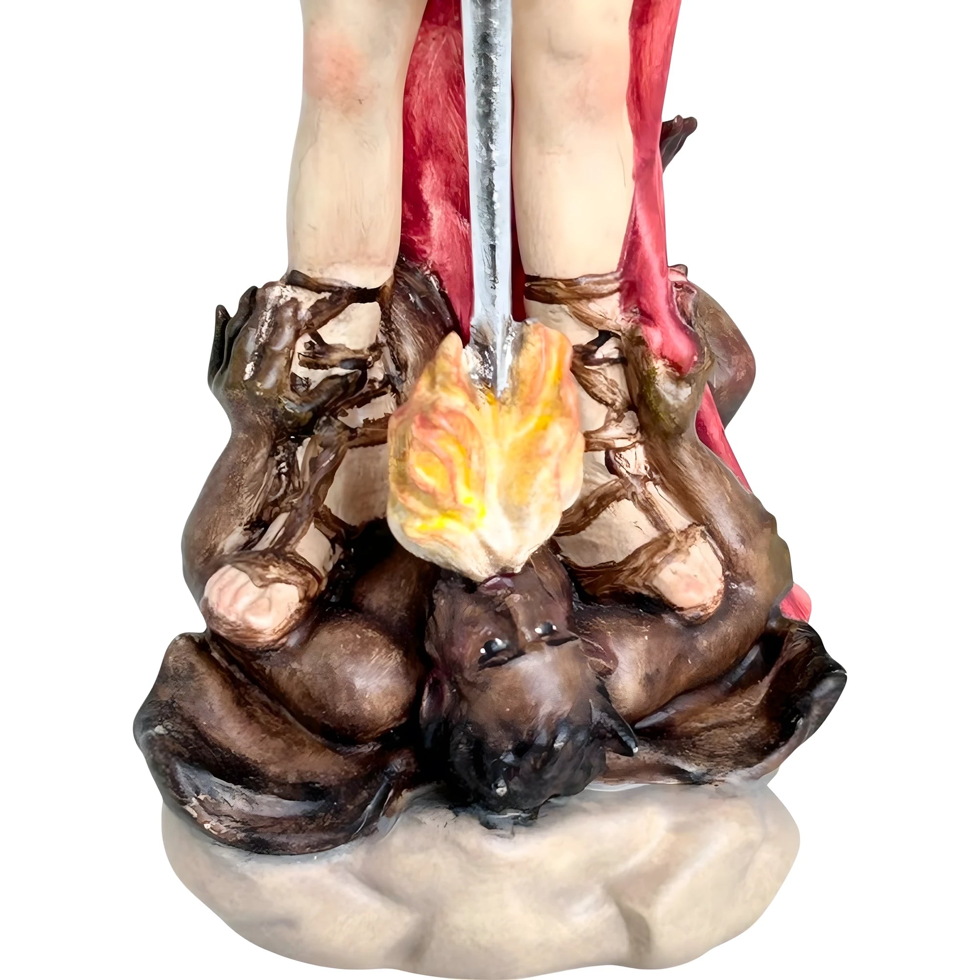 São Miguel Arcanjo com Espada e Diabo - Escultura Sagrada em Madeira do Val Gardena