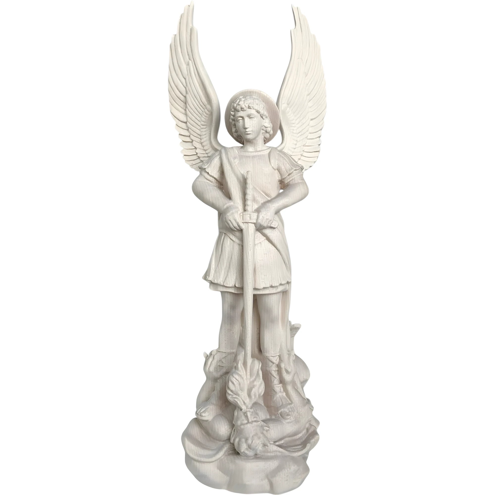 São Miguel Arcanjo com Espada e Diabo - Escultura Sagrada em Madeira do Val Gardena