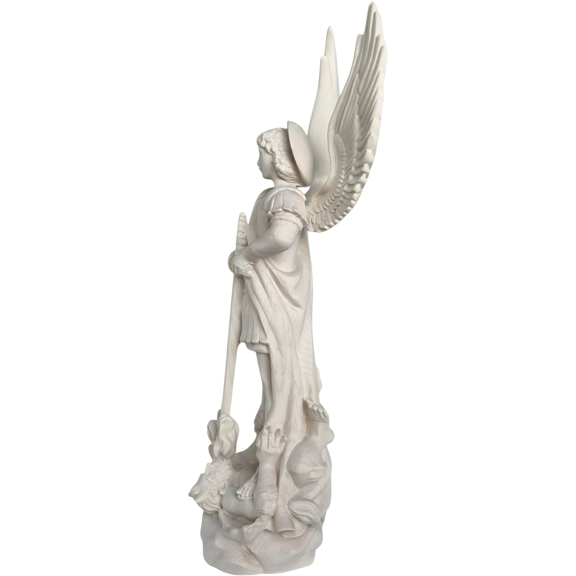 São Miguel Arcanjo com Espada e Diabo - Escultura Sagrada em Madeira do Val Gardena