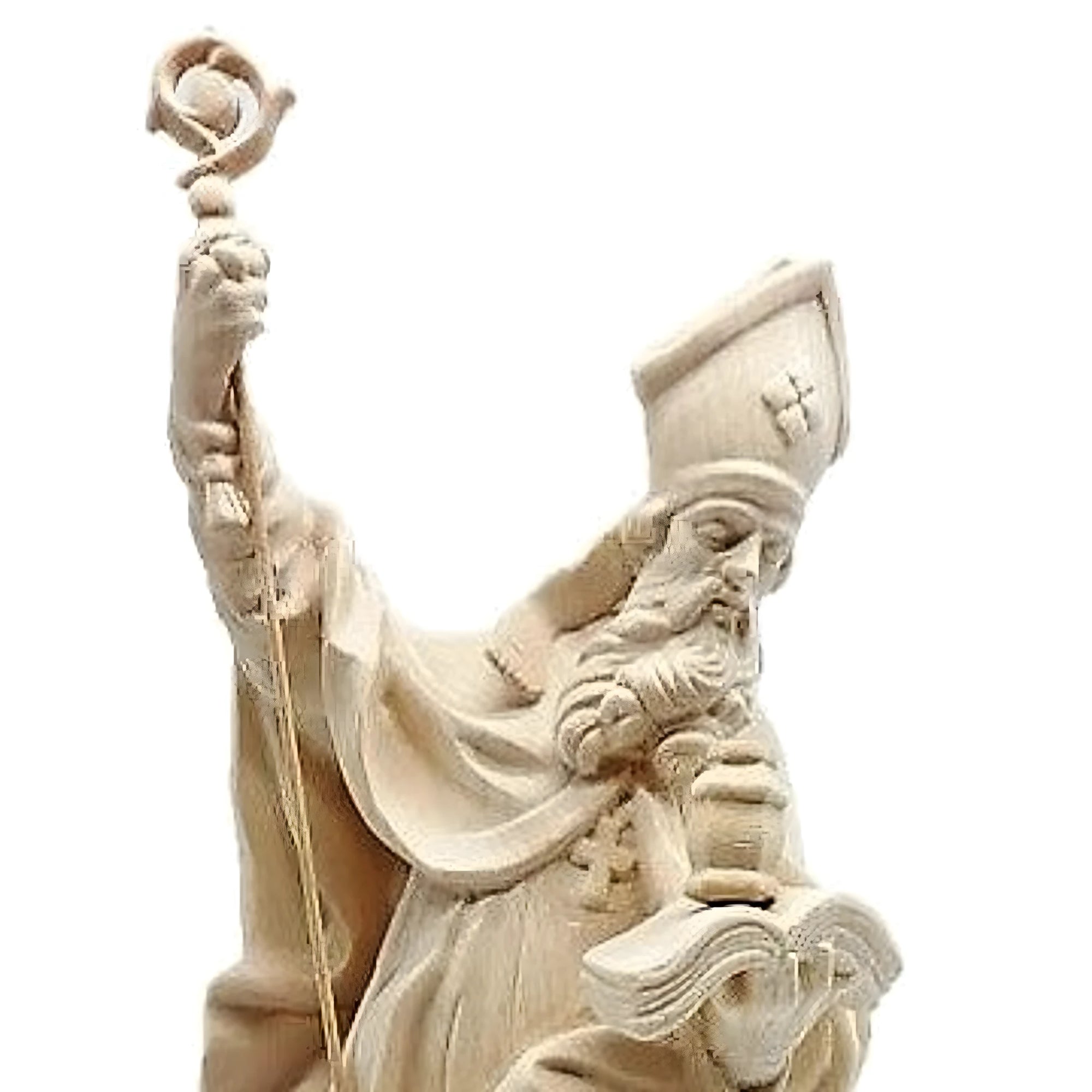 Statue des heiligen Rupert, Bischof, mit Salzfass und Buch – Ahorn- und Lindenholz