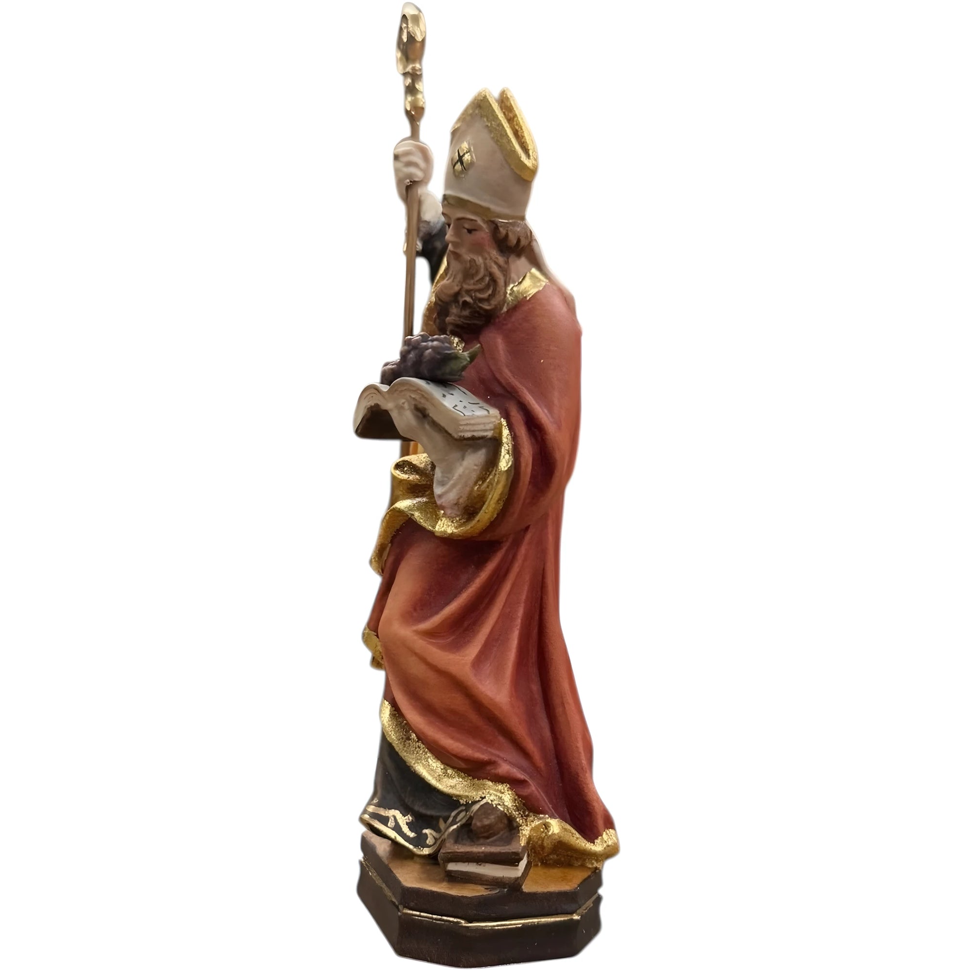 São Urbano Bispo com Uvas em Madeira | Estátua Artesanal Val Gardena