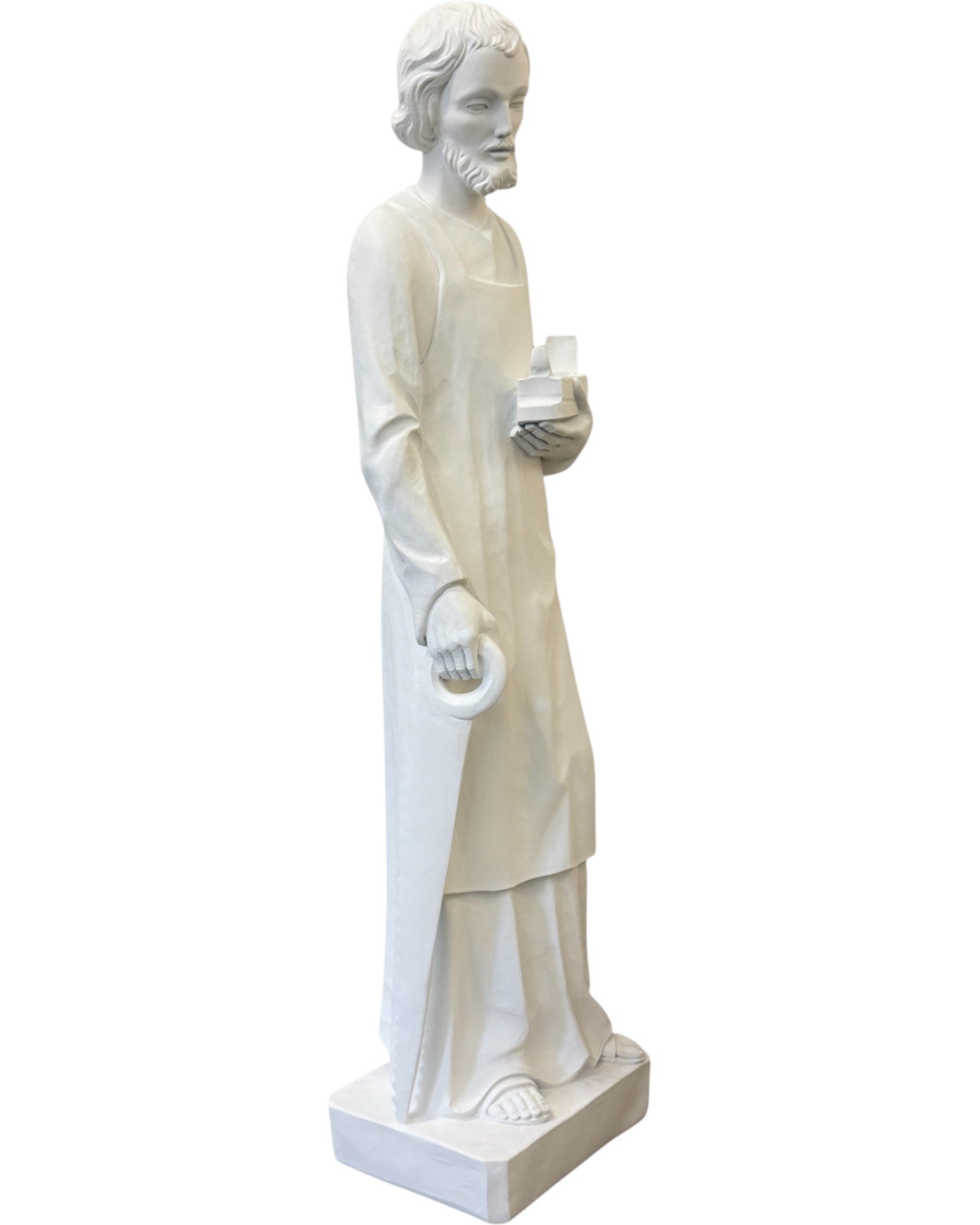 San Giuseppe Lavoratore statua fibra di vetro 120 cm bianca per esterno - Dolfi Val Gardena