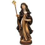 Santa Aldegonda di Maubeuge con Pastorale e Libro, Scultura in Legno Val Gardena