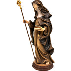Santa Aldegonda di Maubeuge con Pastorale e Libro, Scultura in Legno Val Gardena