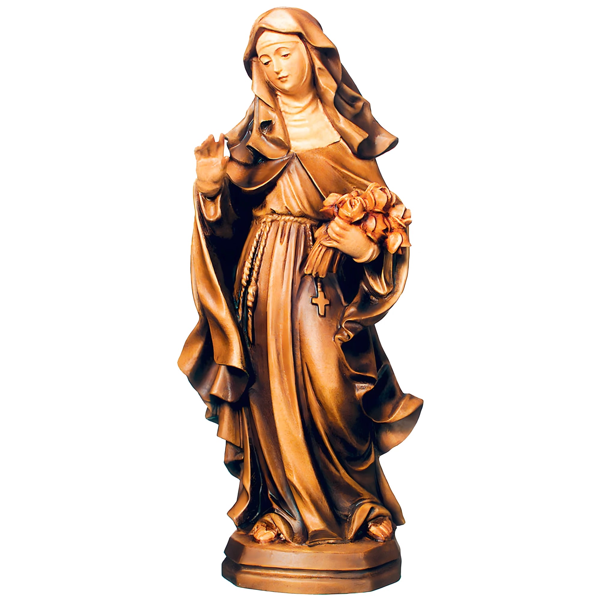 Saint Therese of Lisieux with Bouquet of Roses, Wood Carving from Val Gardena