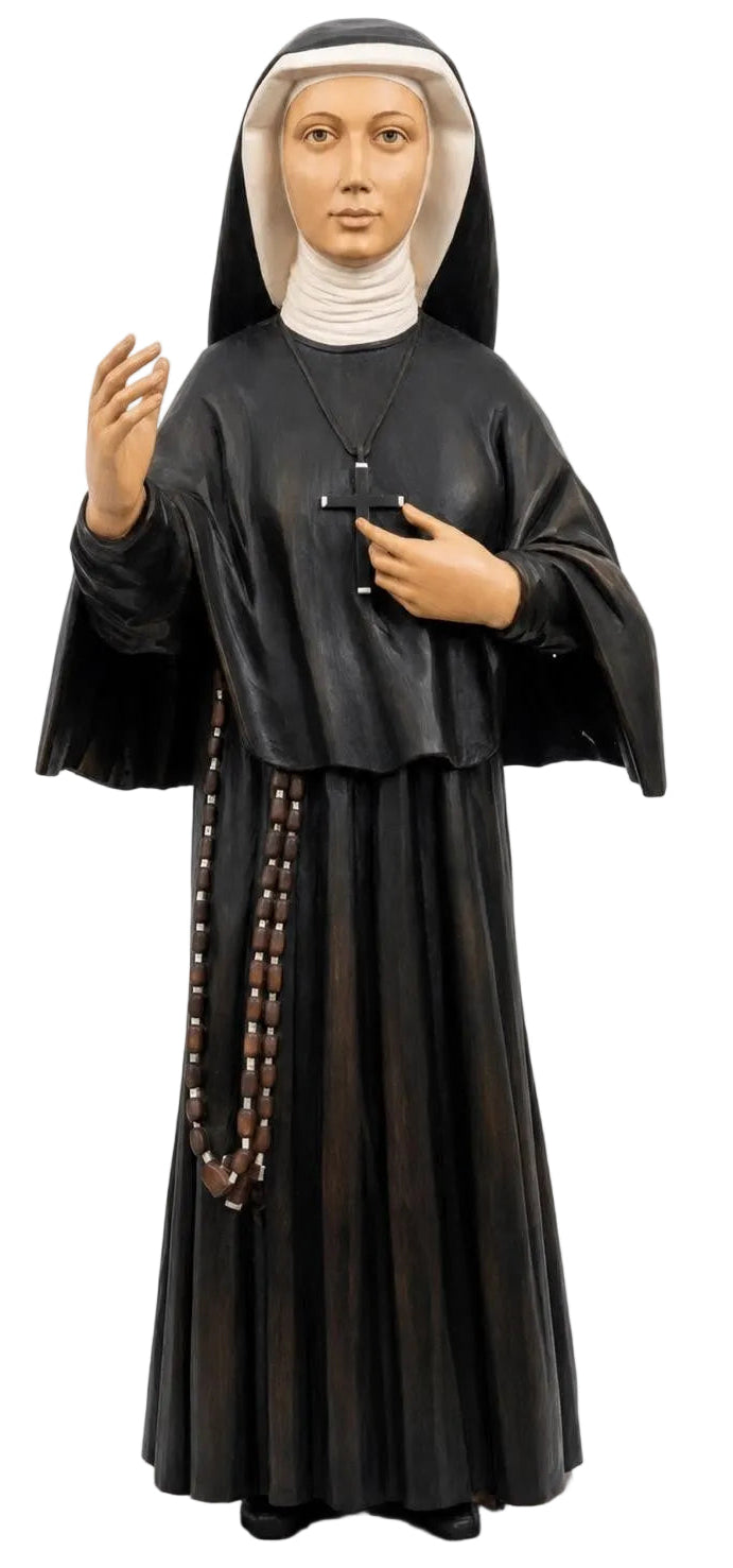 Santa Faustina in legno — statua scolpita a mano con finitura naturale