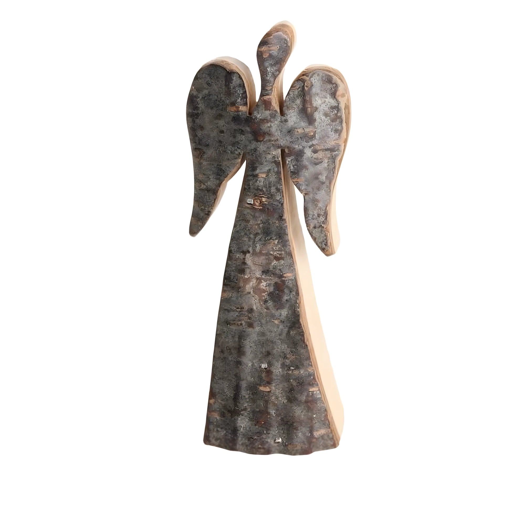 Scultura Angelo Custode 9 cm in Legno d'Acero e Corteccia Naturale
