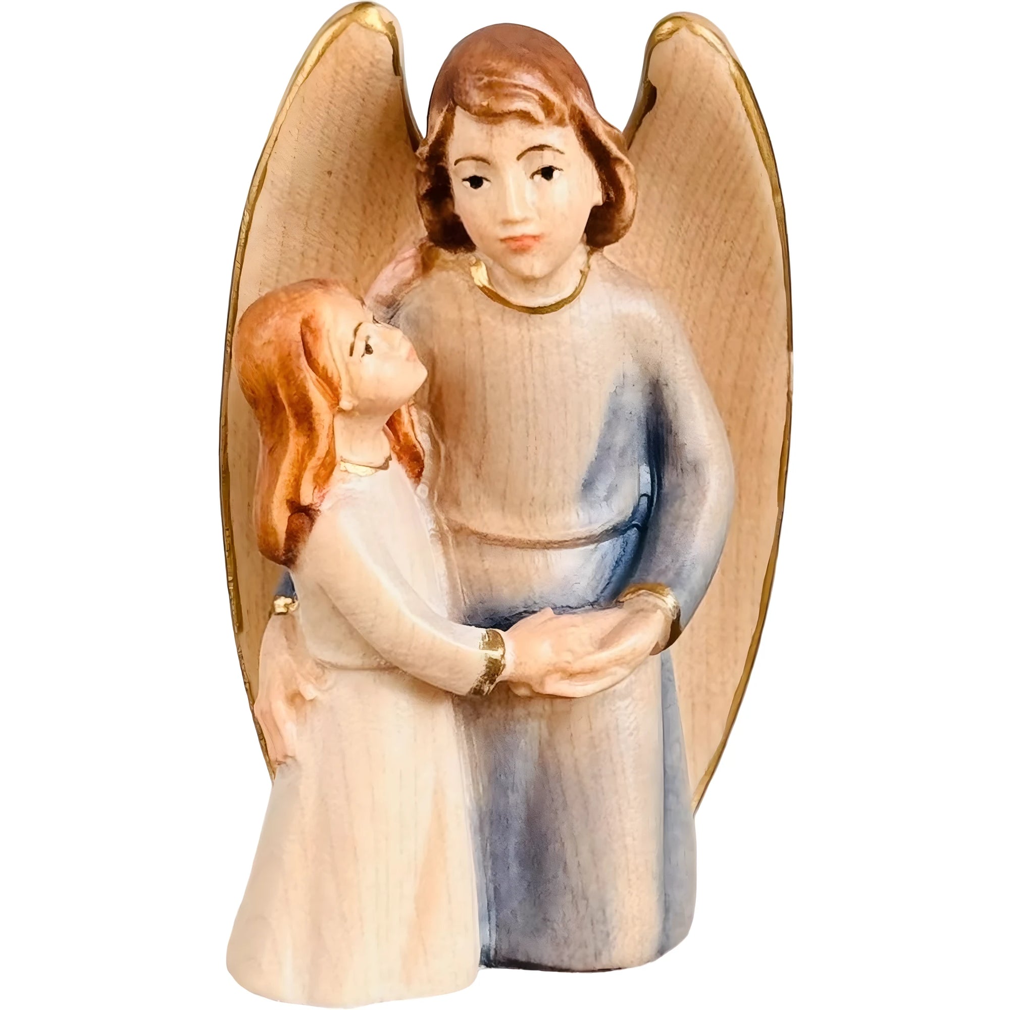 Guardian Angel Sculpture with Girl in Val Gardena Maple Wood